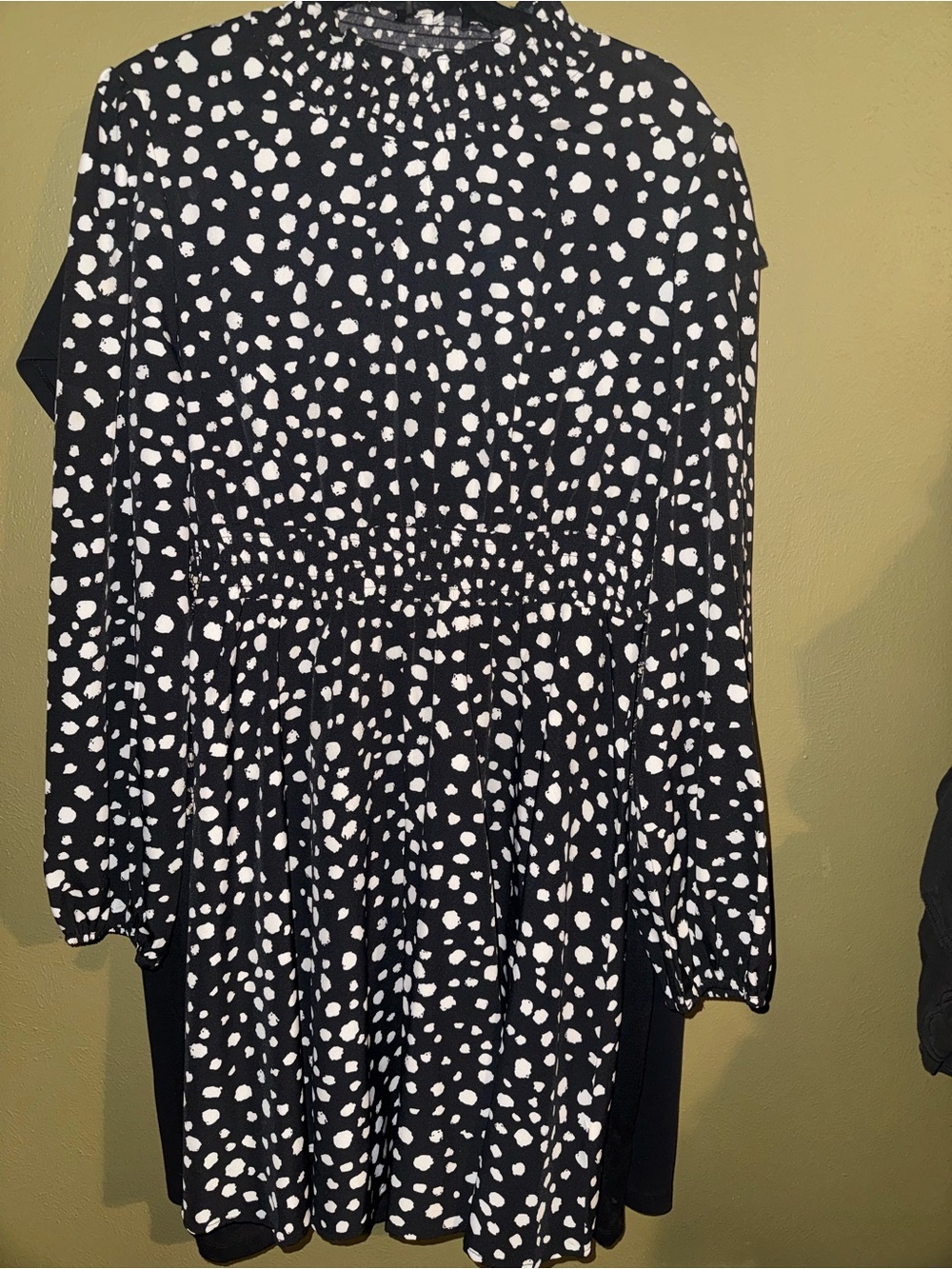 SHEIN Black and White Polka Dot Long-Sleeve Smocked Waist Dress